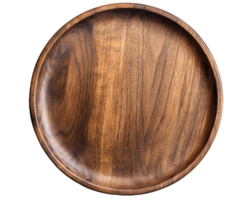 Round Wooden Serving Platter with Smooth, Polished Surface and Natural Grain Patterns png