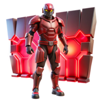 Futuristic Red Armored Combatant in Sci Fi Setting png