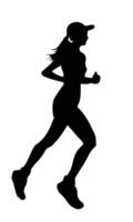 A silhouette of a woman running with determination, wearing a cap and athletic attire. The dynamic pose captures the energy vector