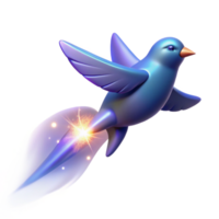 Blue Bird in Flight Sparkling Trail, Fast Speed, 3D Render png