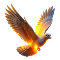 Glowing Dove in Flight 3D Render of a Bird with Illuminated Wings png