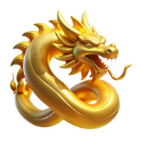 Golden Dragon 3D Render of Coiled Mythical Creature png