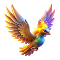 Radiant Avian Flight of Fantasy, Celestial Wings, Colorful Bird, Magical Creature, 3D Render, Digital Art, Mythical Bird, Festive Feathers, Whimsical Wings, Enchanted Creature png