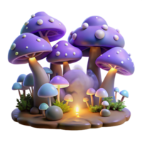Enchanted Glow 3D Render of Luminescent Mushrooms and Fantasy Forest png