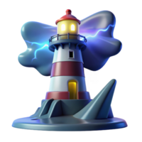 Lighthouse in Storm 3D Render of Coastal Structure with Lightning png
