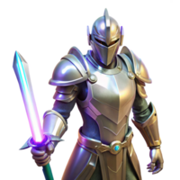 Radiant Knight A Fantasy Game Character in Polished Armor with Glowing Sword png