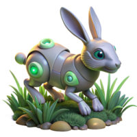 Robotic Bunny in Grassland 3D Render of a Mechanical Hare png