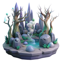Enchanted Oasis 3D Render of Mystical Spring and Crystal Peaks png