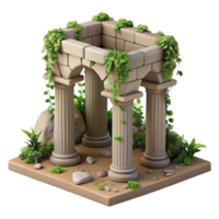 Overgrown Ruins 3D Render of Ancient Stone Columns and Archway png