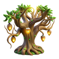 Illuminated Fantasy Tree 3D Render of a Magical, Glowing Tree with Luminous Fruit png