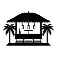 a black and white silhouette of a bar with palm trees vector