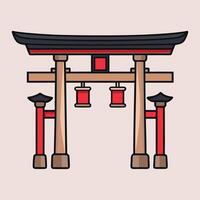 Japanese Tori gate with red and black lanterns vector