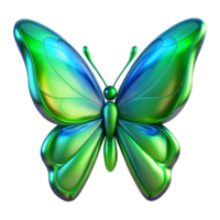 Green and Blue Iridescent Butterfly 3D Render of a Shiny Insect png