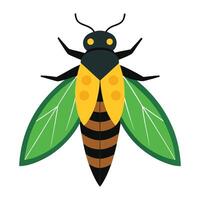 a black and yellow bug with green leaves vector
