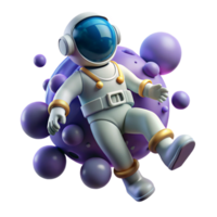 Astronaut in Space 3D Render of a Cosmonaut Floating Amidst Purple Spheres png