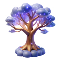 Glowing Tree 3D Render of Fantasy Tree with Illuminated Leaves png