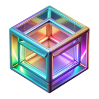 Abstract Cube Iridescent, Geometric, 3D Render, Colorful, Shiny, Metal, Frame, Glow, Light png