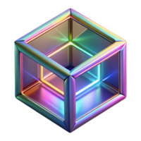 Iridescent Cube 3D Render of a Holographic Geometric Shape png