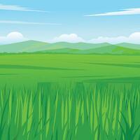 illustration of a green field with mountains in the background vector