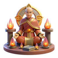 Serene Monk in Ornate Setting 3D Render of Spiritual Figure png