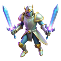 Fantasy Knight with Glowing Swords 3D Render of a Powerful Warrior png