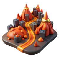 Abstract 3D Render of a Cityscape with Conical Structures and Lava like Features png