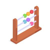 An isometric icon of a wooden abacus with colorful beads vector