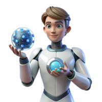 Futuristic Boy with Energy Sphere Exploring the Wonders of Science and Technology png