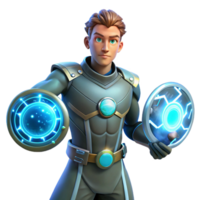 Futuristic Hero with Energy Shields A 3D Render of a Sci Fi Character png