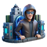 Cyberpunk Hacker Breaking into Futuristic City Gateway png