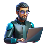 Futuristic Programmer 3D Render of Person Working on Laptop png