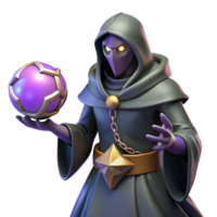 Mysterious Sorcerer with Glowing Orb 3D Render of Fantasy Figure png