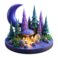 Enchanted Moonlit Forest 3D Render of Fantasy Night Scene with Mushroom, Candles, and Trees png