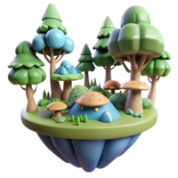 Enchanted Floating Island 3D Render of Fantasy Forest Scene png