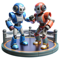 Robot Boxing Match 3D Render of Two Retro Robots Facing Off in a Ring png