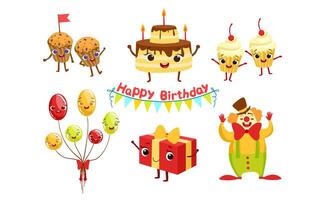 Set of humanized attributes for a birthday. illustration. vector