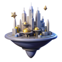 Futuristic Cityscape on a Floating Island 3D Render png