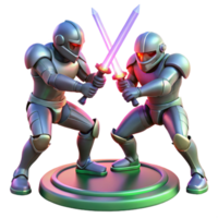 Dual Robot Knights A 3D Render of Armored Figures in Combat png