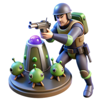 3D Render Soldier Defending Against Alien Invasion png
