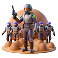 Alien Planet Exploration 3D Render of Futuristic Space Soldiers png