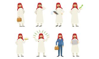 Set of images of arab men in white clothes. illustration. vector