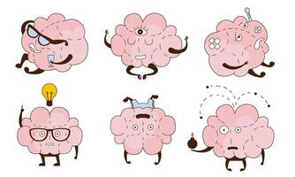 Cartoon brain with different objects in the hands. illustration. vector