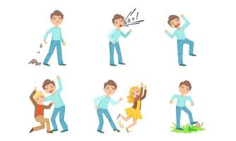Types of bullying one boy against another. illustration. vector