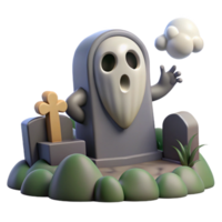 Spooky Ghost in Graveyard 3D Render of Halloween Scene png