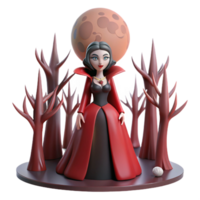 Enchanted Forest Sorceress 3D Render of a Female Figure in Red Gown under a Full Moon png