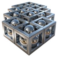 Metallic Spheres in Interlocking Cube Structure Abstract 3D Render png