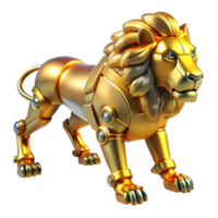 Golden Robotic Lion 3D Render of a Mechanical Apex Predator png