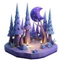 Enchanted Moonlit Forest 3D Render of a Magical Night Scene png