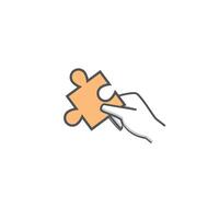 illustration design outlines hands giving puzzle pieces, symbols completing flaws, problem solving. vector