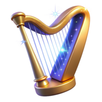Enchanted Golden Harp Sparkling Strings and Celestial Lights png